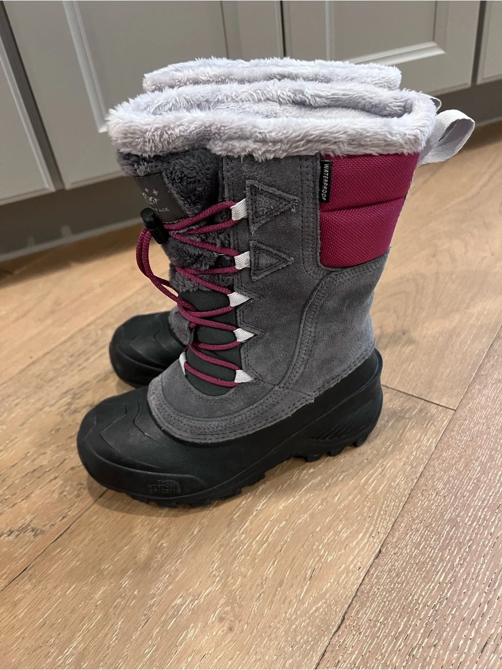The North Face Kids Gray and Pink Insulated Snow Boots